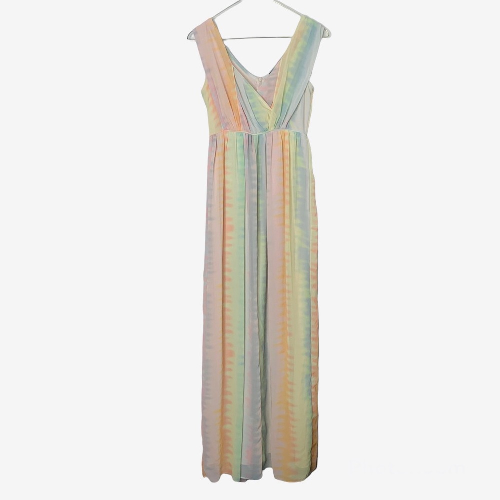 Anthropology Pink Lil 4 Rainbow Vneck Tie Dye Long Anthro Casual Maxi Dress